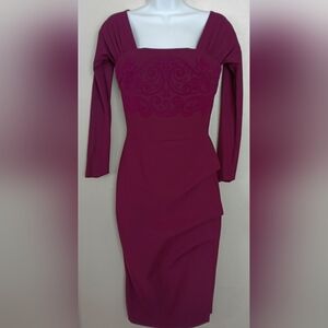 Chiara Boni La Petite Robe Purple Long Sleeve Embroidered Dress Sz 40 (US Sz 4)